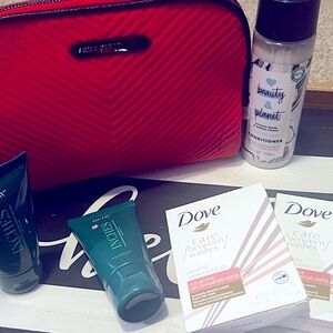 Aimee Kestenberg Red Quilted Cosmetic Bag with Beauty Bundle